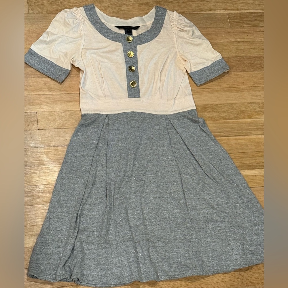 Marc by Marc Jacobs Gray Metallic Speckled Gold Button A-Line Dress Small S